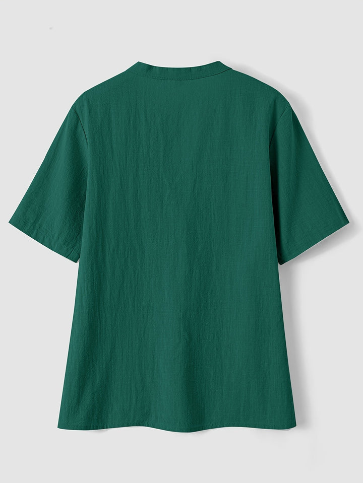 Blusa Elegante con Escote en V y Botones de Madera