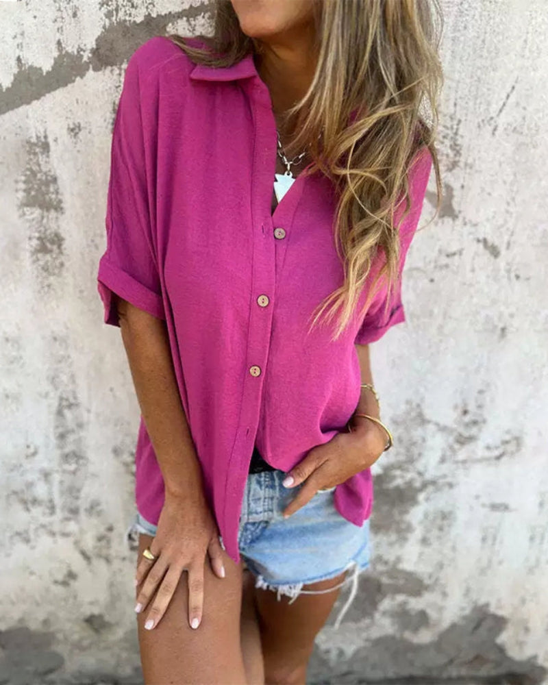 Camisa Casual Holgada De Tejido Ligero