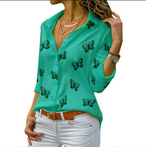 Blusa Holgada con Estampado de Mariposas Femenina