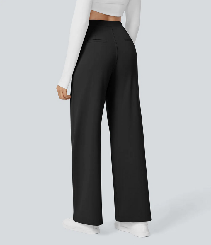 Pantalón Elegante Pierna Ancha De Tiro Alto Mujer