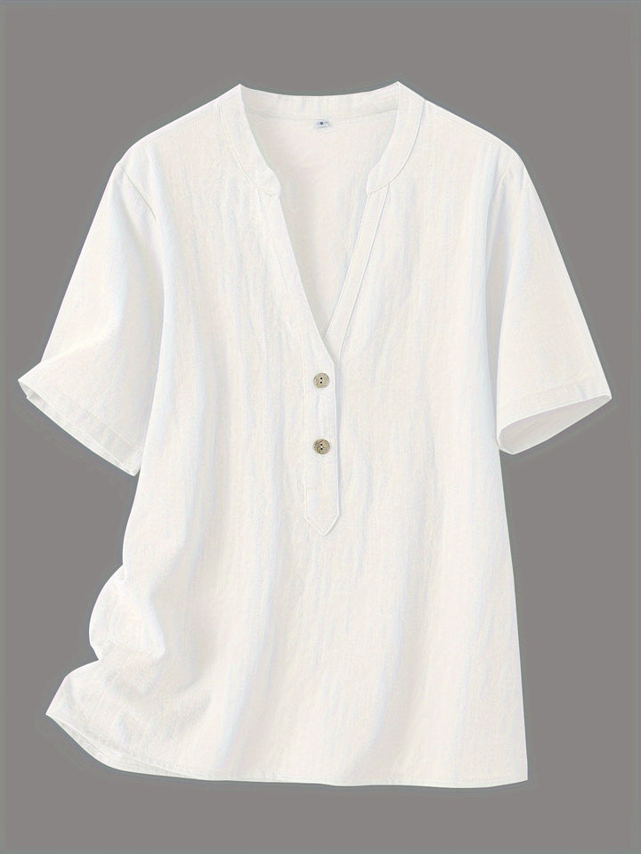 Blusa Elegante con Escote en V y Botones de Madera