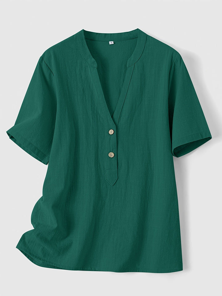 Blusa Elegante con Escote en V y Botones de Madera
