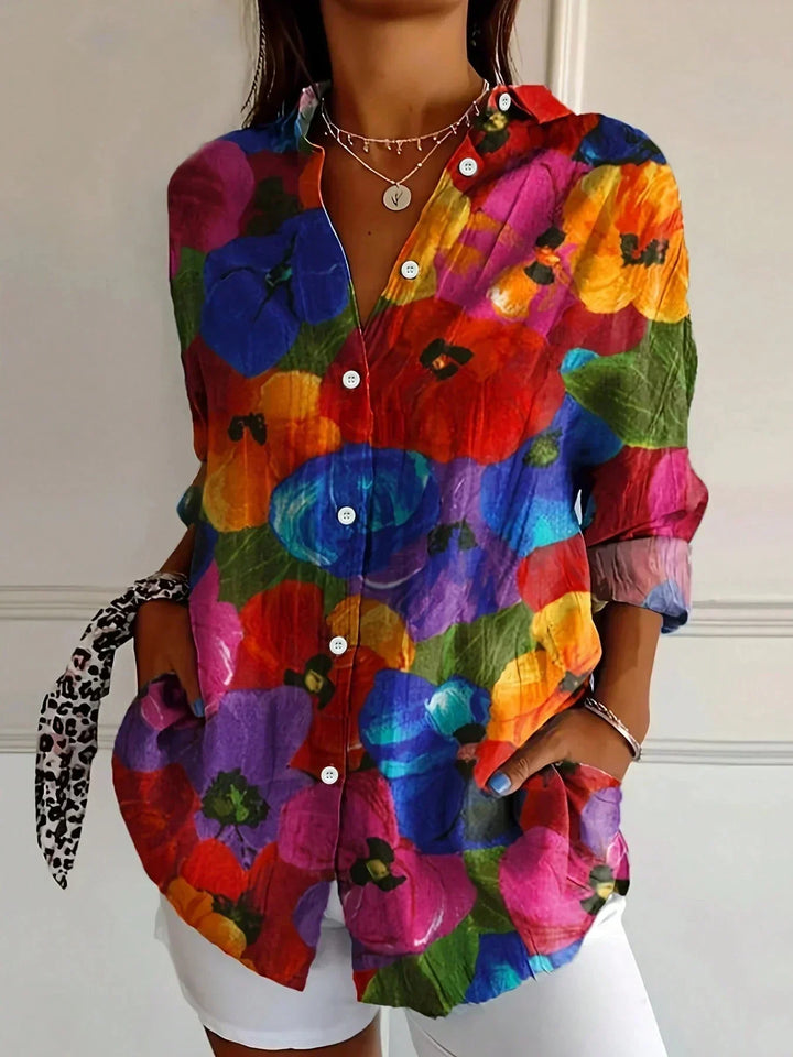 Blusa Colorida Con Estampado Artístico y Ajuste Cómodo